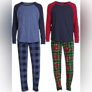 Mens Long Sleeve Sleep Pajama Lounge 2-Piece Set 2-Pack Size S